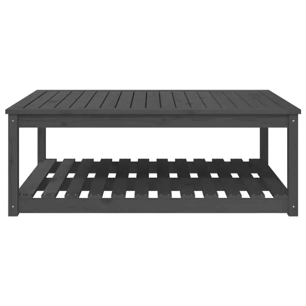 Wooden Garden Table Solid Pine Grey Outdoor Patio Dining Desk with Storage 121 x 82.5 x 45 cm