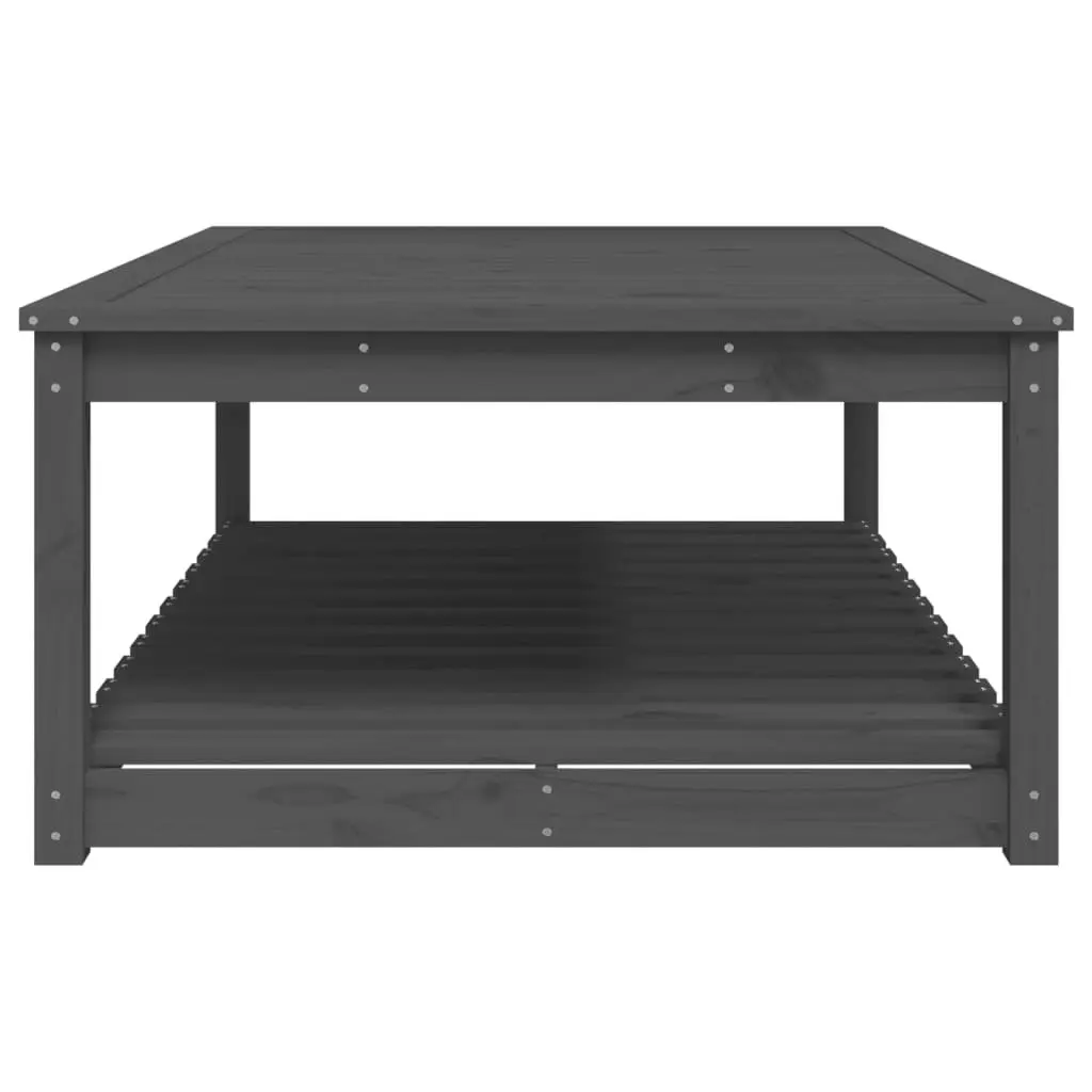 Wooden Garden Table Solid Pine Grey Outdoor Patio Dining Desk with Storage 121 x 82.5 x 45 cm