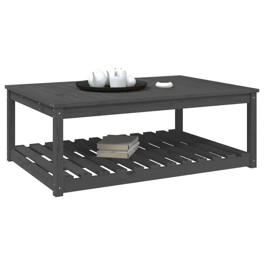 Wooden Garden Table Solid Pine Grey Outdoor Patio Dining Desk with Storage 121 x 82.5 x 45 cm