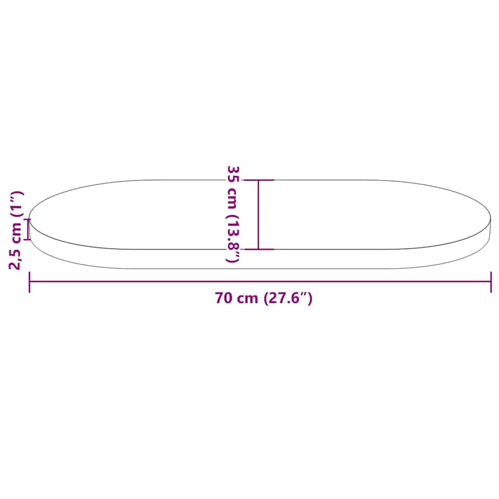 Solid Pine Wood Table Top 70x35cm Oval Brown