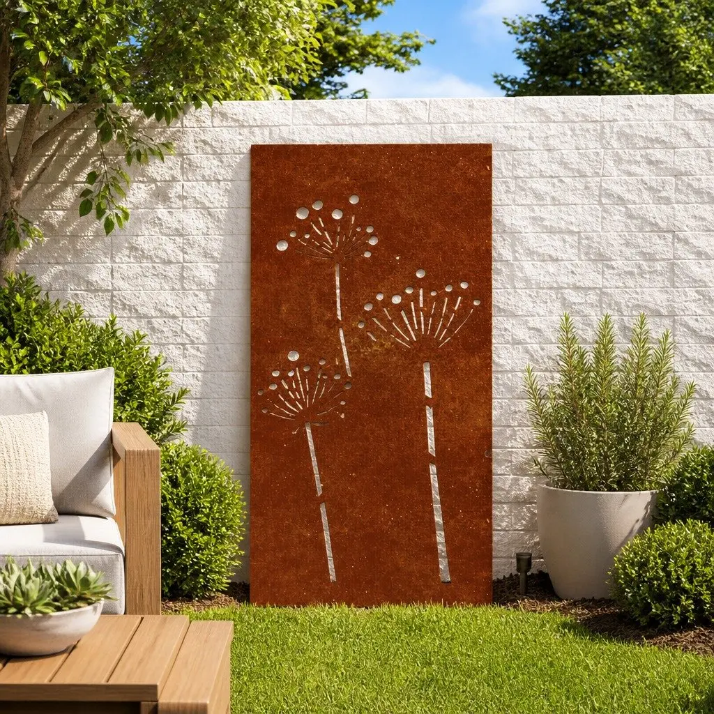Metal Garden Decoration Corten Steel 105x55cm Outdoor Flower Pattern Wall Art
