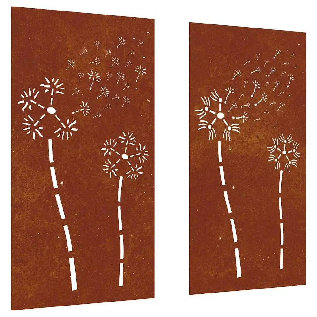 Garden Wall Decoration Weathering Steel 105x55cm Hollow Flower Pattern Brown 2 Piece