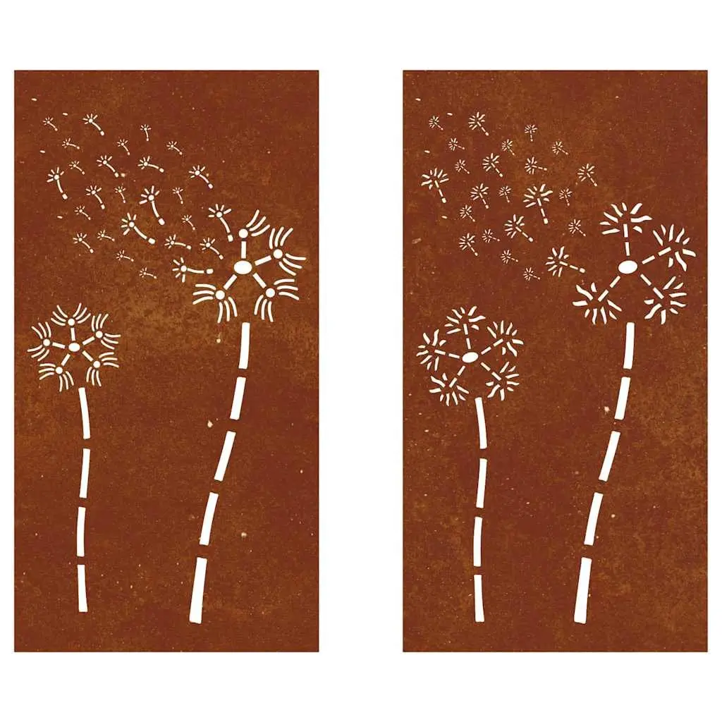 Garden Wall Decoration Weathering Steel 105x55cm Hollow Flower Pattern Brown 2 Piece