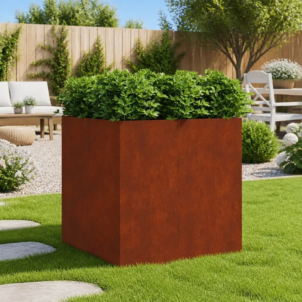 Corten Steel Raised Garden Bed Planter 80x80x80cm Brown Outdoor Patio Flower Box