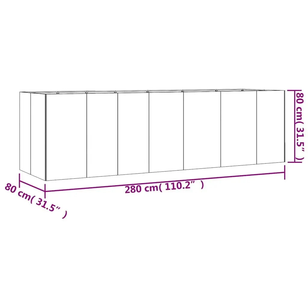 Garden Raised Bed Planter Corten Steel 280x80x80 cm Brown Outdoor