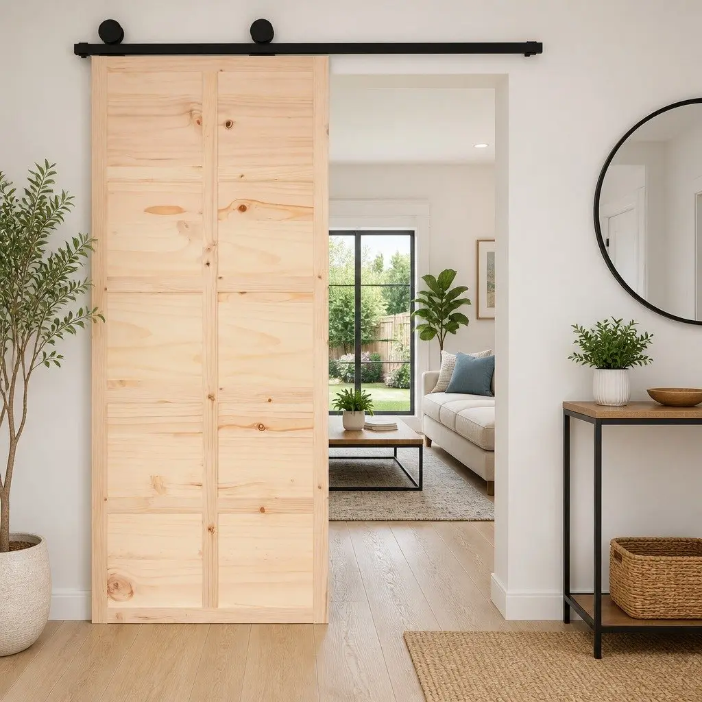 Barn Door 90x1.8x214 cm Solid Pine Wood Interior Sliding Door Space Saving