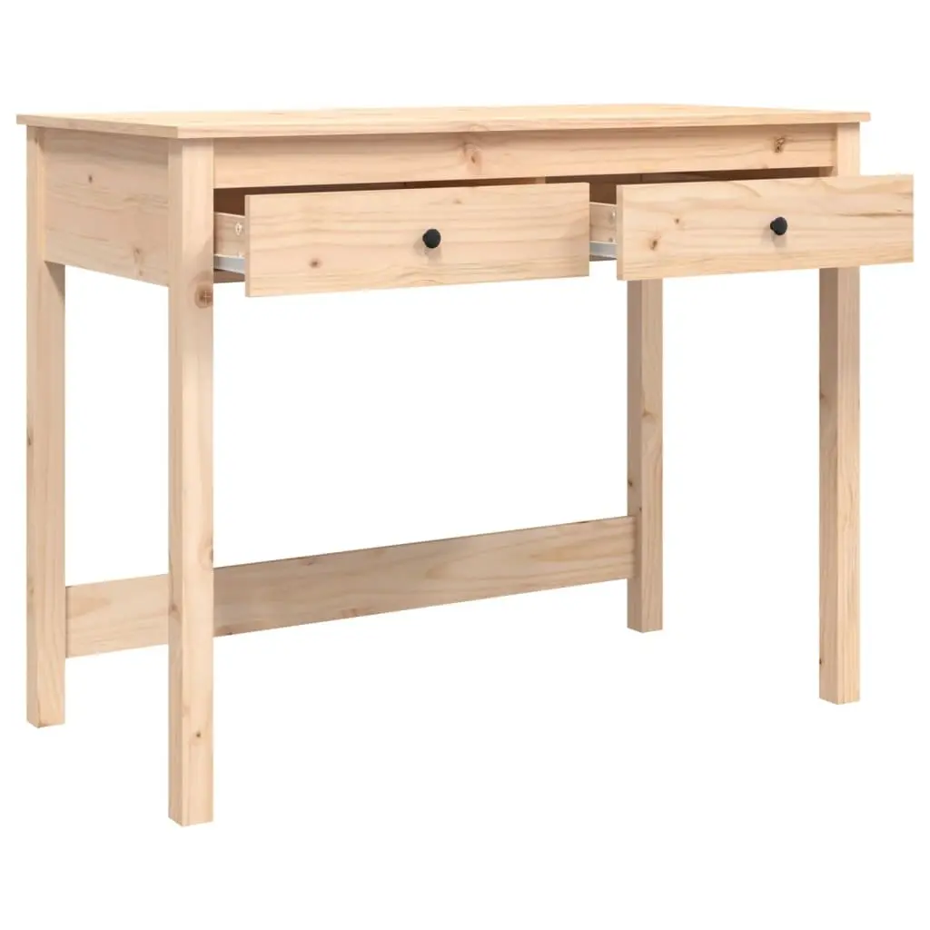 Pine Wood Desk Rustic Finish 100x50x78 cm Brown with 2 Storage Drawers for Home Office or Study Use