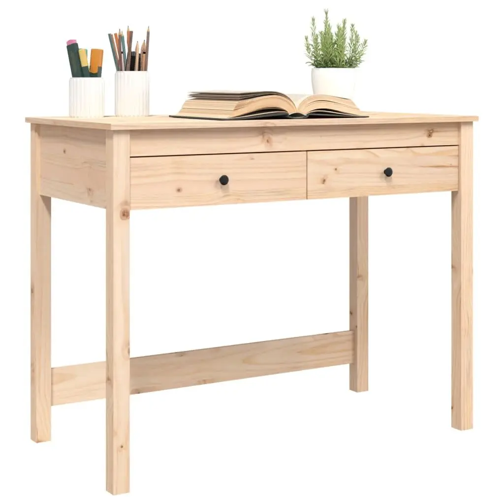 Pine Wood Desk Rustic Finish 100x50x78 cm Brown with 2 Storage Drawers for Home Office or Study Use