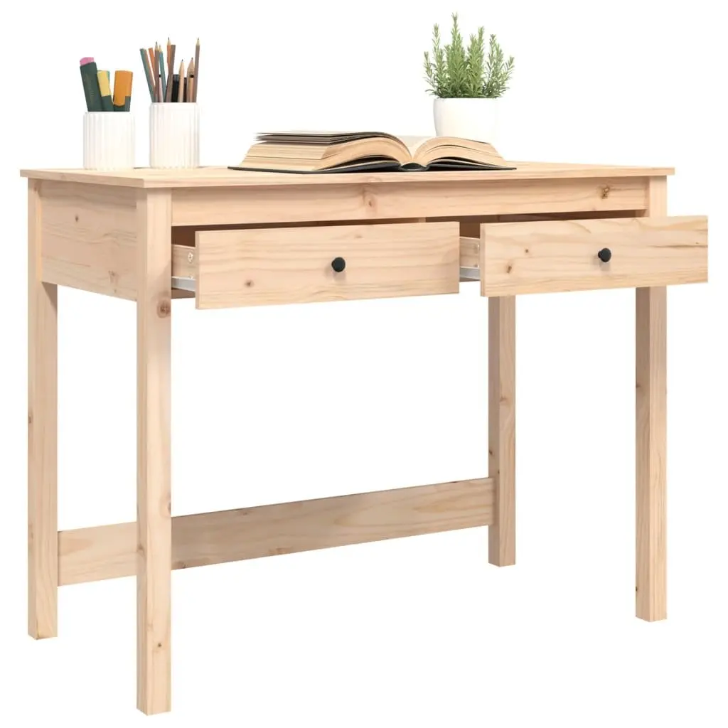 Pine Wood Desk Rustic Finish 100x50x78 cm Brown with 2 Storage Drawers for Home Office or Study Use