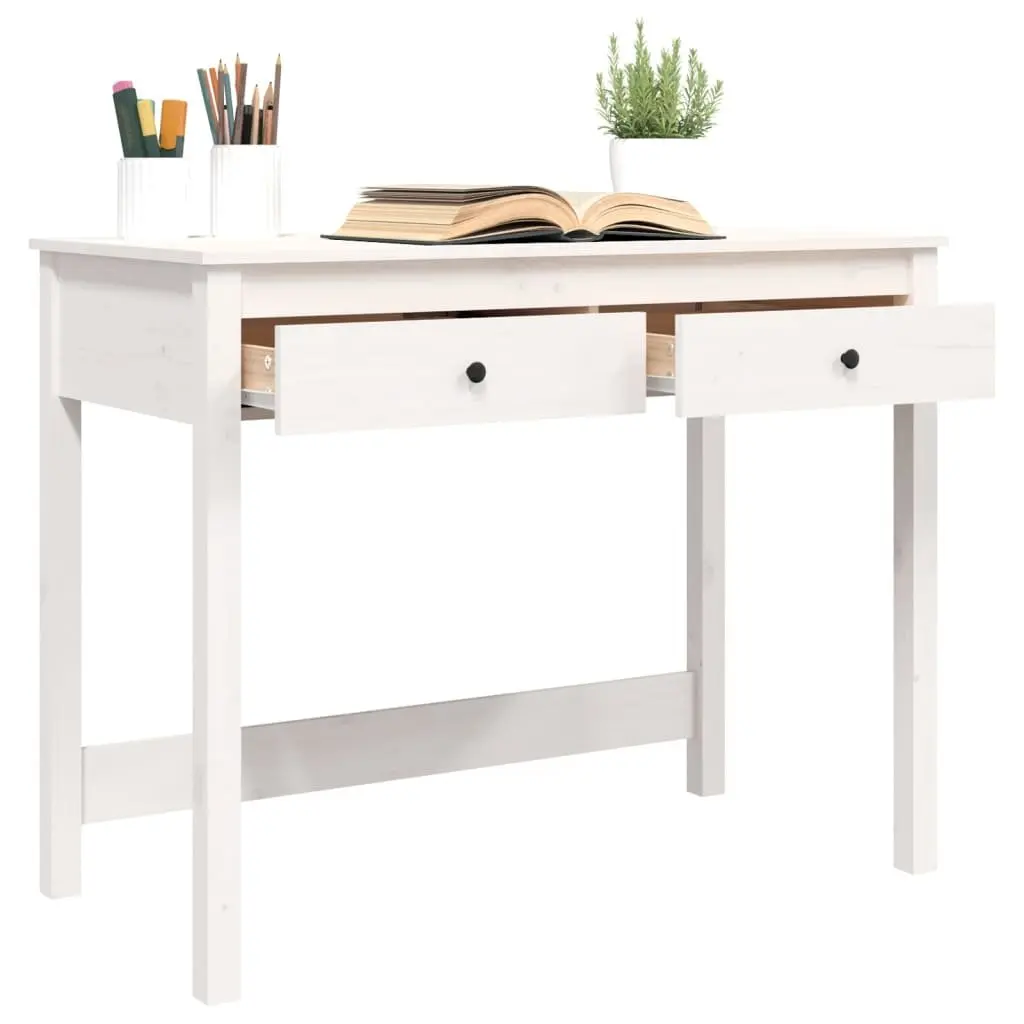 Solid Wood Pine Desk with Drawers White Office Study Computer Furniture