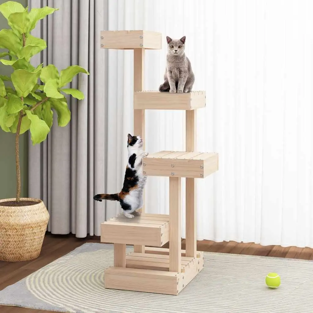 Cat Tree Wooden Multi Level 4 Platform Brown