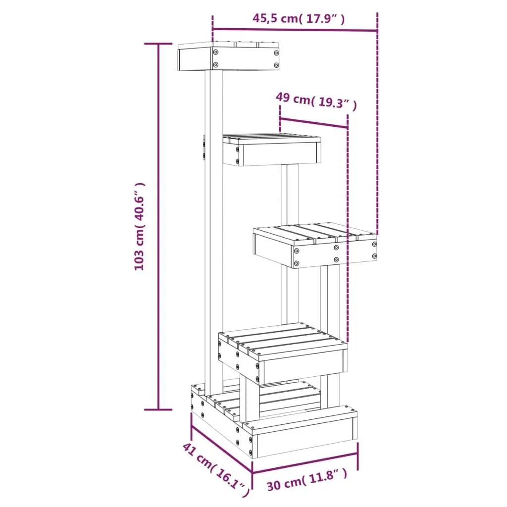 Cat Tree Solid Pine Wood Multi-Level 4 Platform White