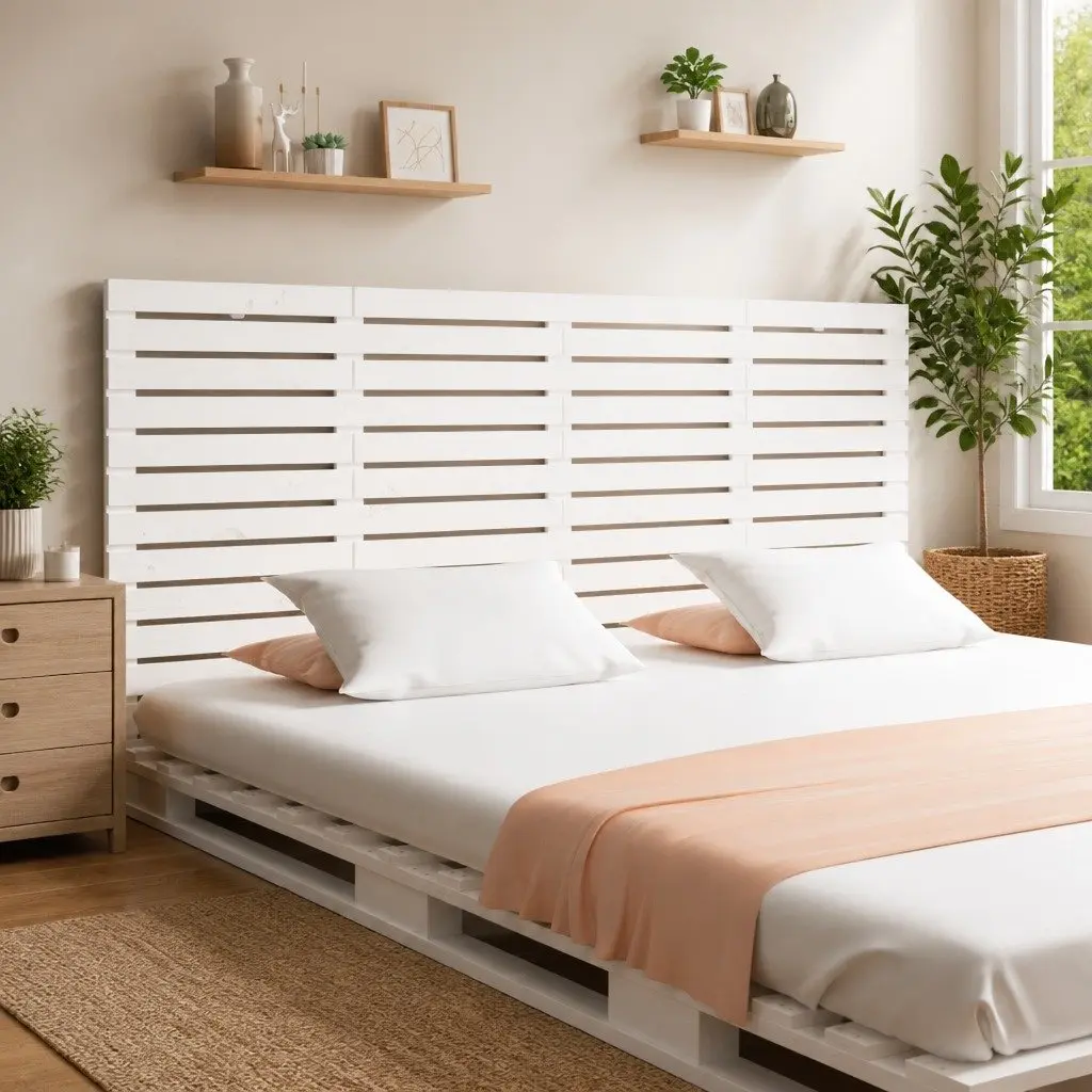 Wall Headboard White 156cm Solid Wood Pine Bedroom Bed Header Mount