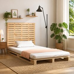 Wall Headboard 141cm Solid Pine Wood Brown Bedroom Bed Head Mount