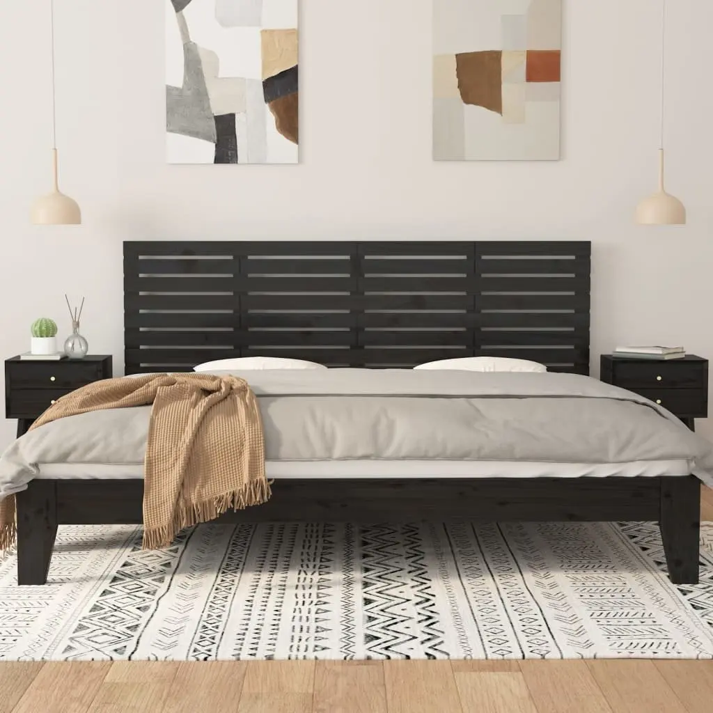 Wall Headboard Black 186 cm Solid Pine Wood Bedroom Bed Header Board Mount