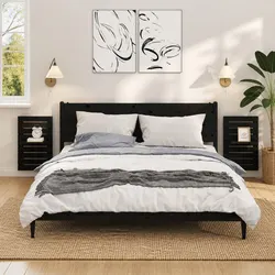 Wall-mounted Black Bedside Shelves - 2 pcs Set of Solid Pine