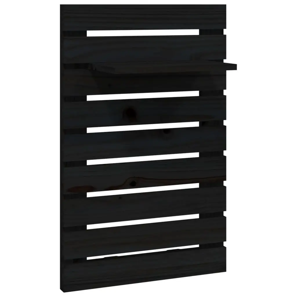 2 Piece Wall-Mounted Shelves Black Solid Pine Wood Storage Display