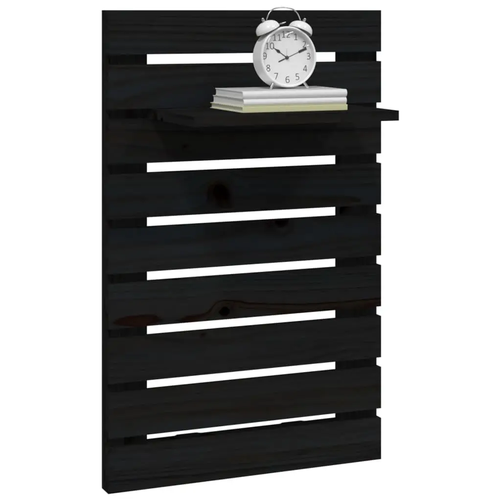 2 Piece Wall-Mounted Shelves Black Solid Pine Wood Storage Display
