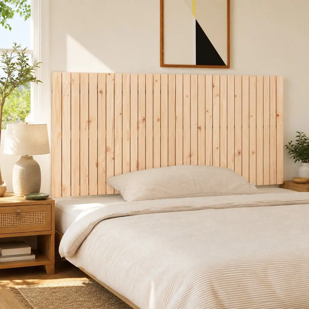 Wall-Mounted Headboard Brown Solid Pine Wood 185cm Bedroom