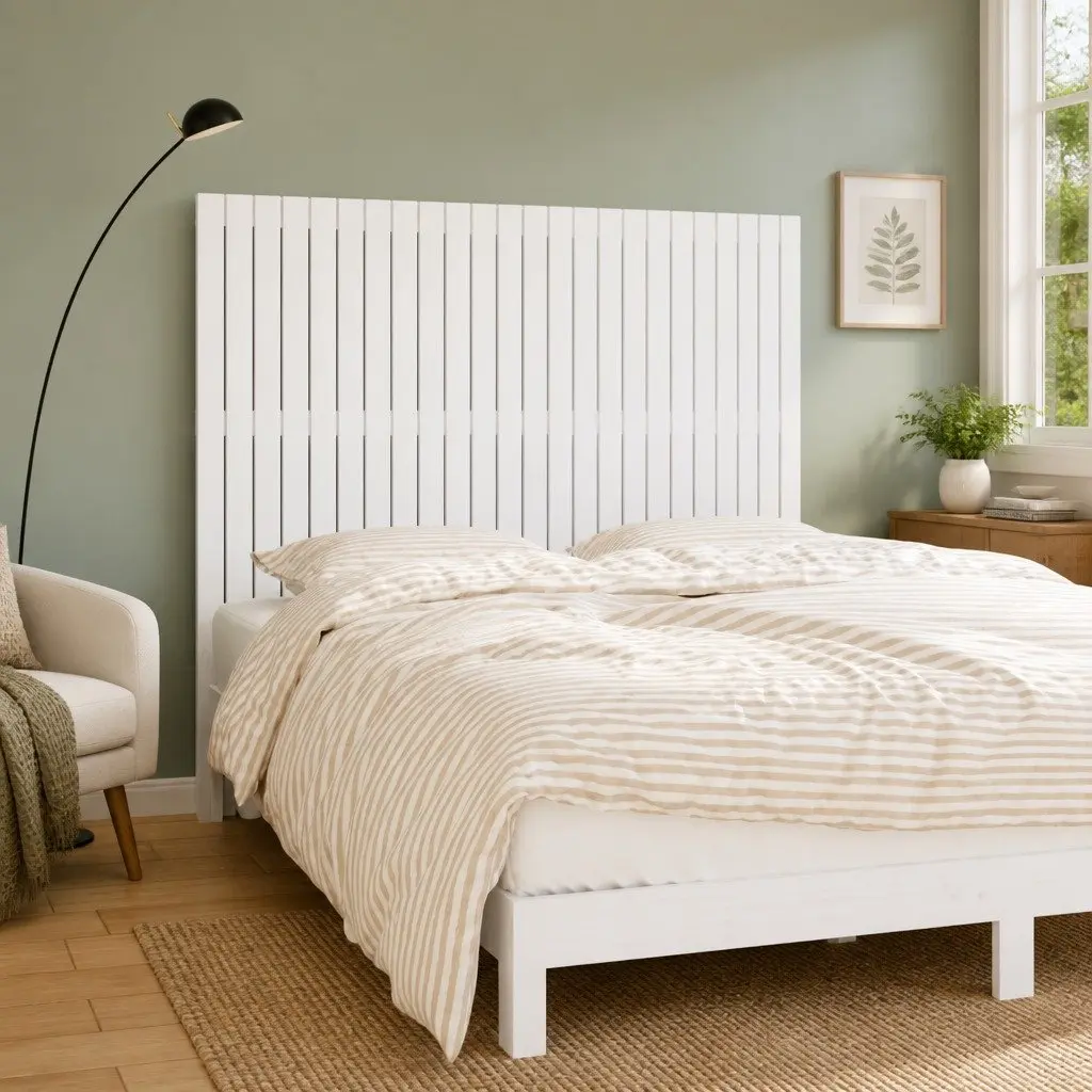 Wall Mounted Headboard 159.5cm White Solid Pine Wood Bedroom Bed Header