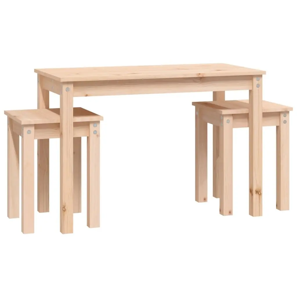 Nesting Tables Pine Wood Brown Set of 3