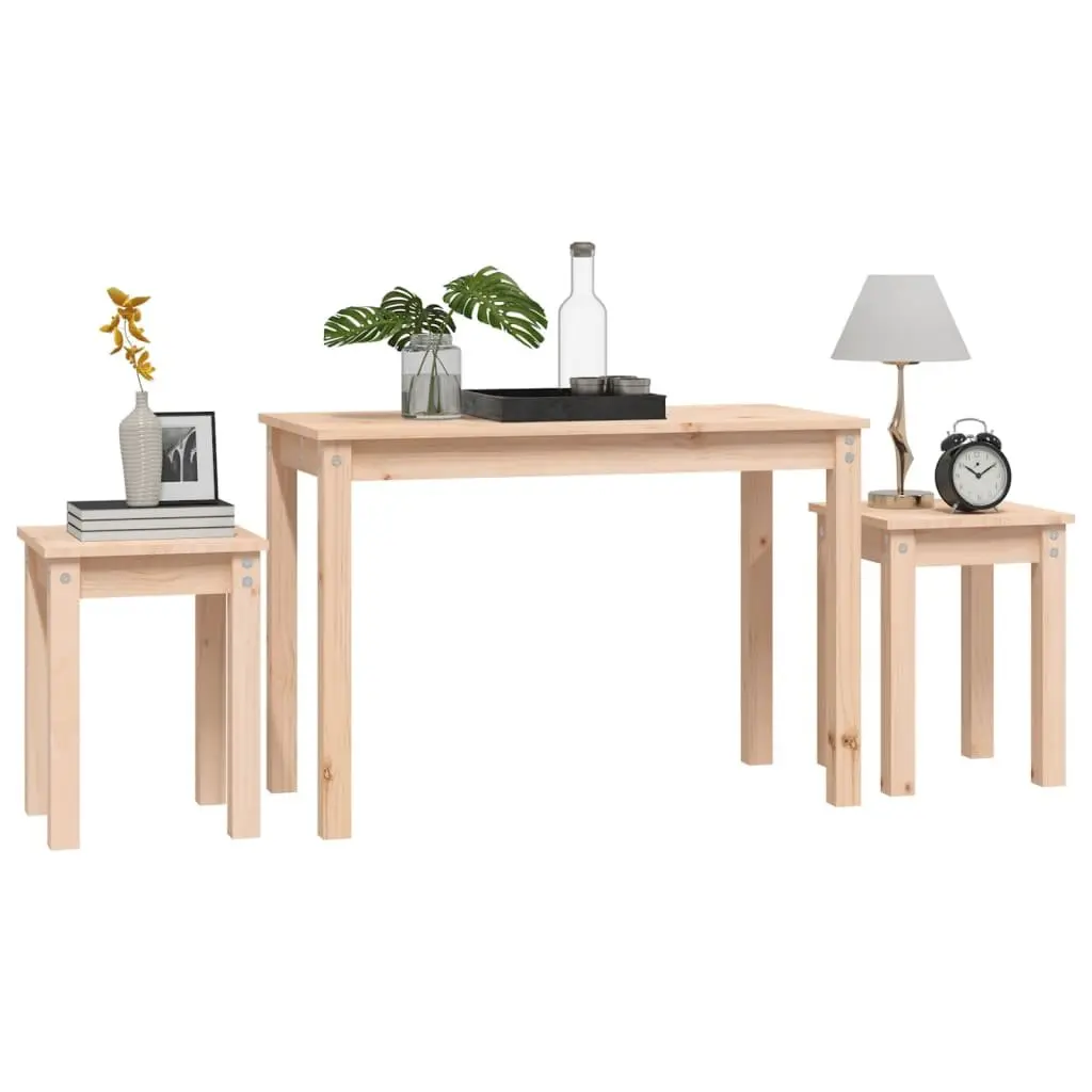 Nesting Tables Pine Wood Brown Set of 3