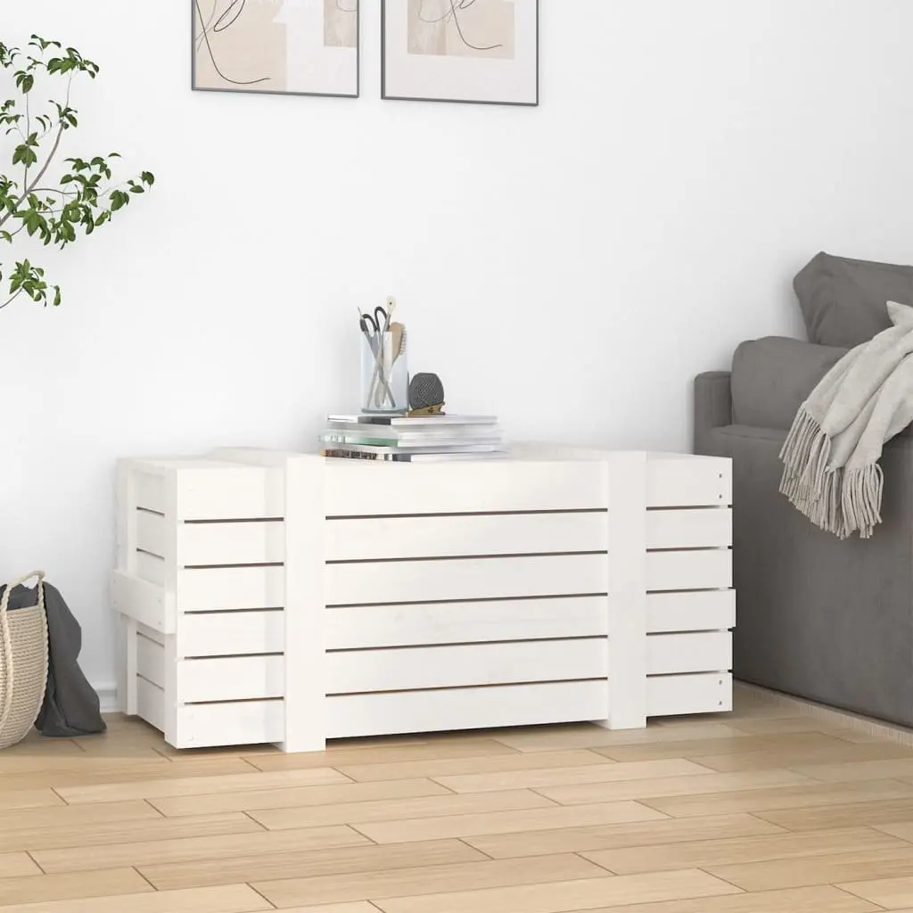 Storage Box Solid Wood Pine White Household Organiser Chest with Lid 91 x 40.5 x 42 cm