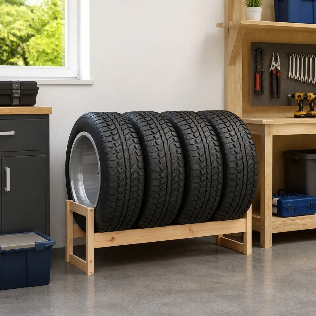 Tire Storage Shelf Organizer Solid Pine Wood 120x40x40cm Brown for Workshop and Garage