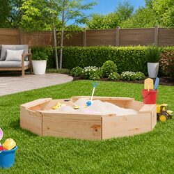 Functional Octagon Wooden Sandbox for Family Fun
