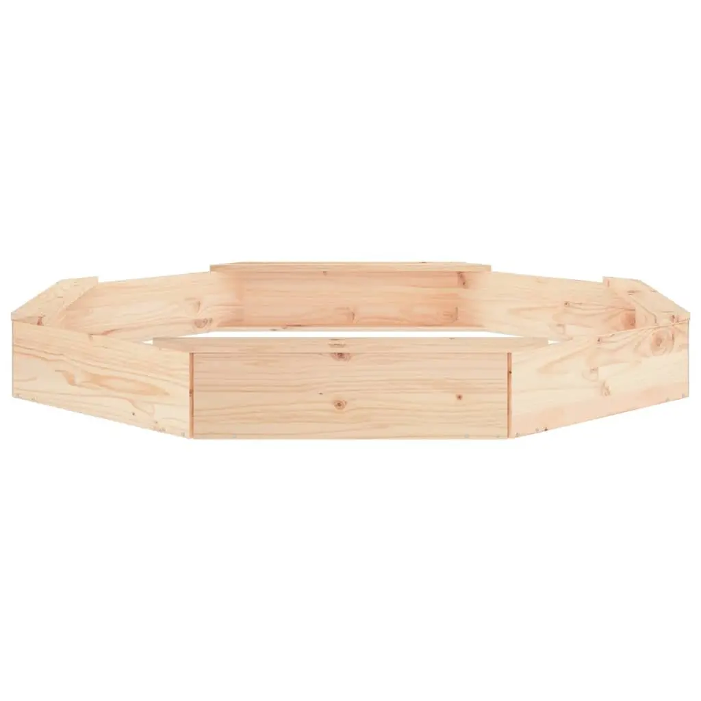 Octagon Sandbox Brown Solid Pine Wood Outdoor Play Equipment with Integrated Seating for Kids