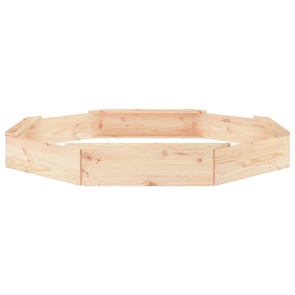 Octagon Sandbox Brown Solid Pine Wood Outdoor Play Equipment with Integrated Seating for Kids