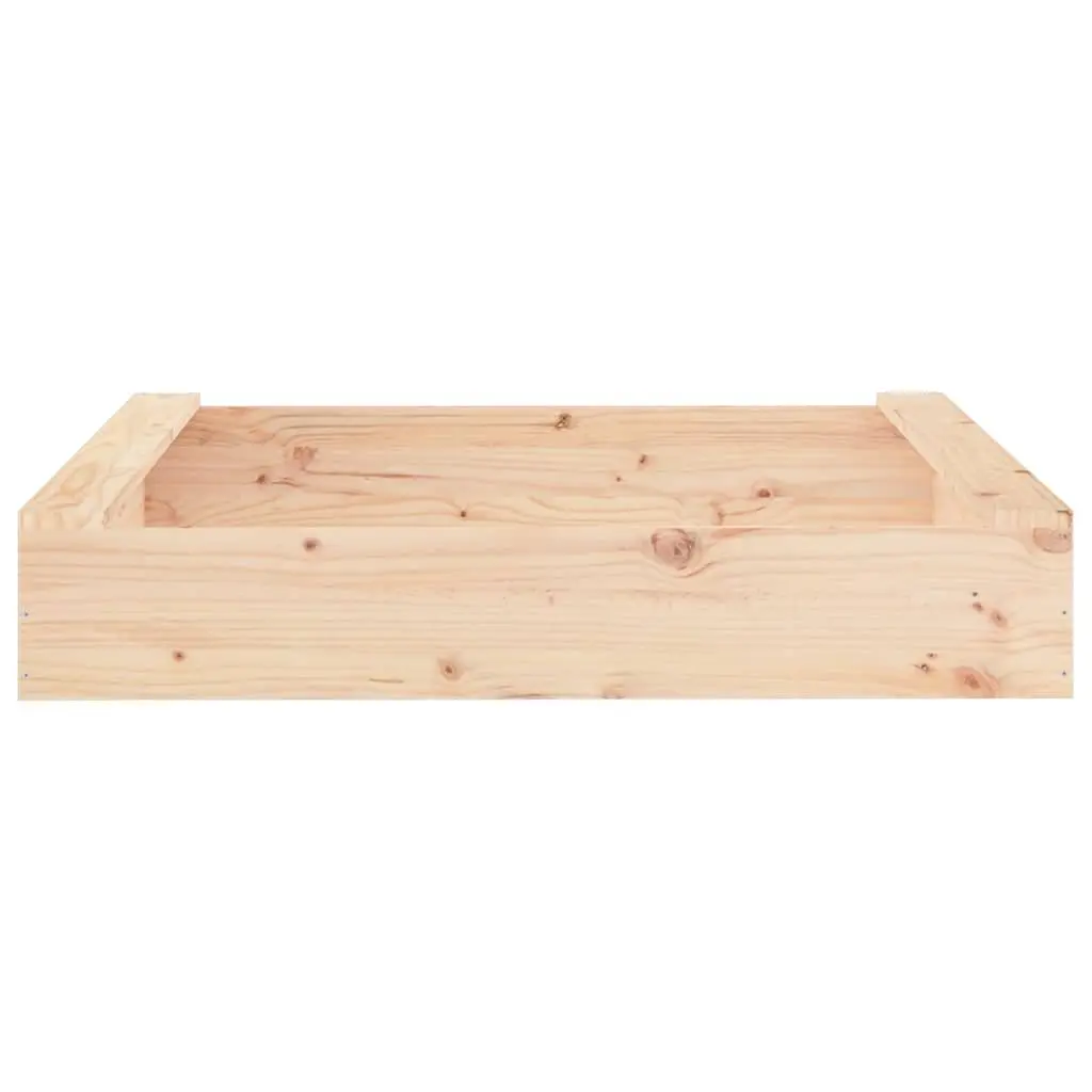 Wooden Sandbox Square Solid Pine Wood Brown with 2 Seat Boards