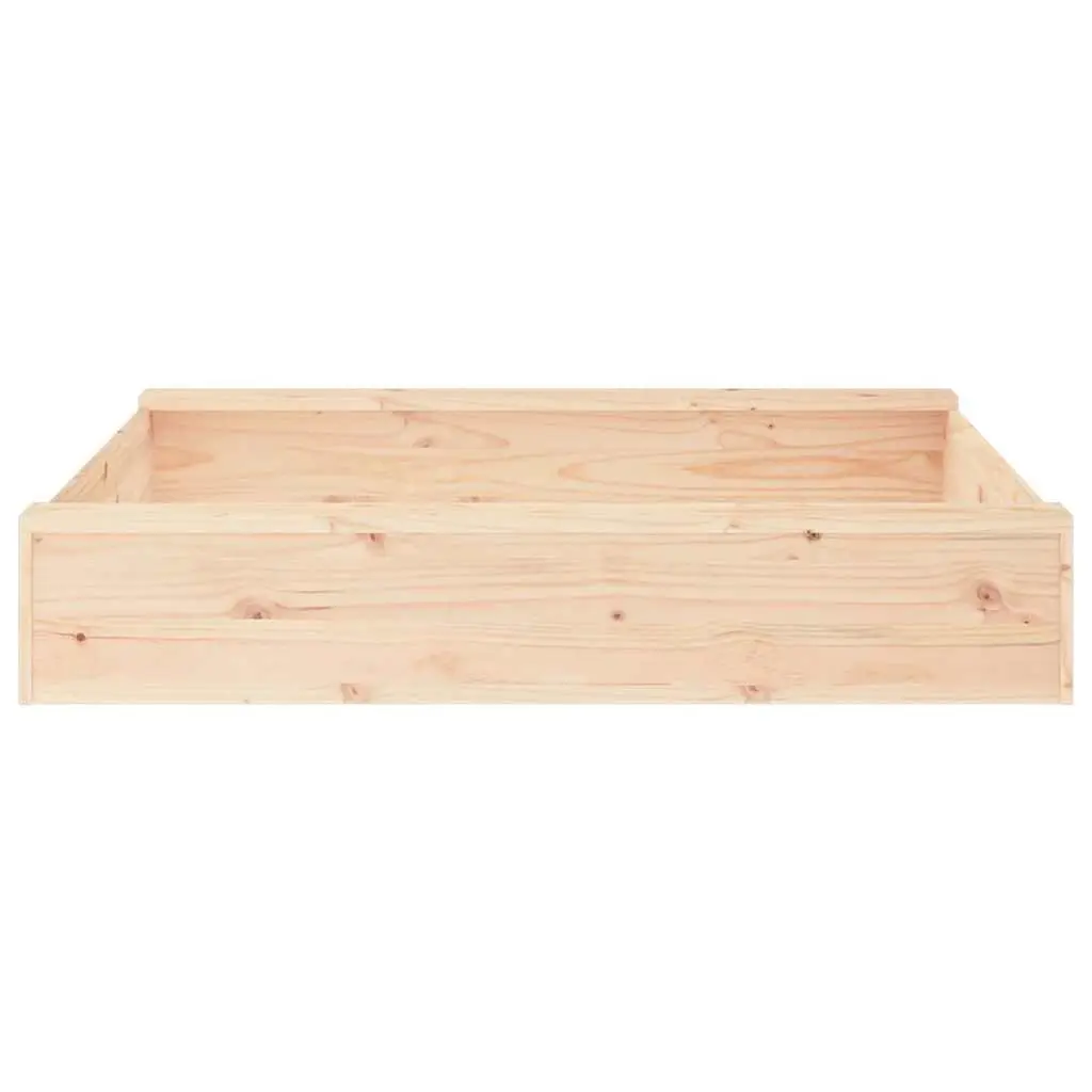 Wooden Sandbox Square Solid Pine Wood Brown with 2 Seat Boards