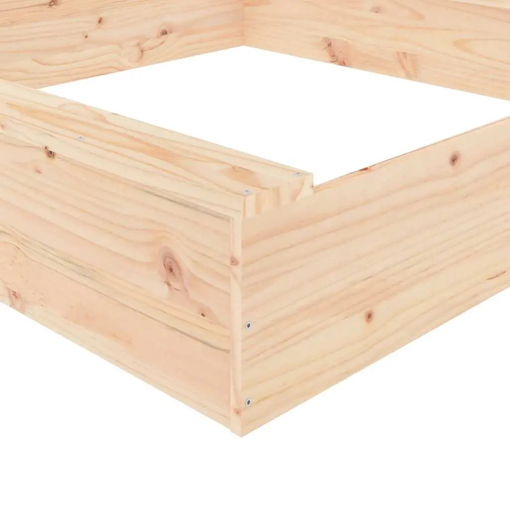 Wooden Sandbox Square Solid Pine Wood Brown with 2 Seat Boards