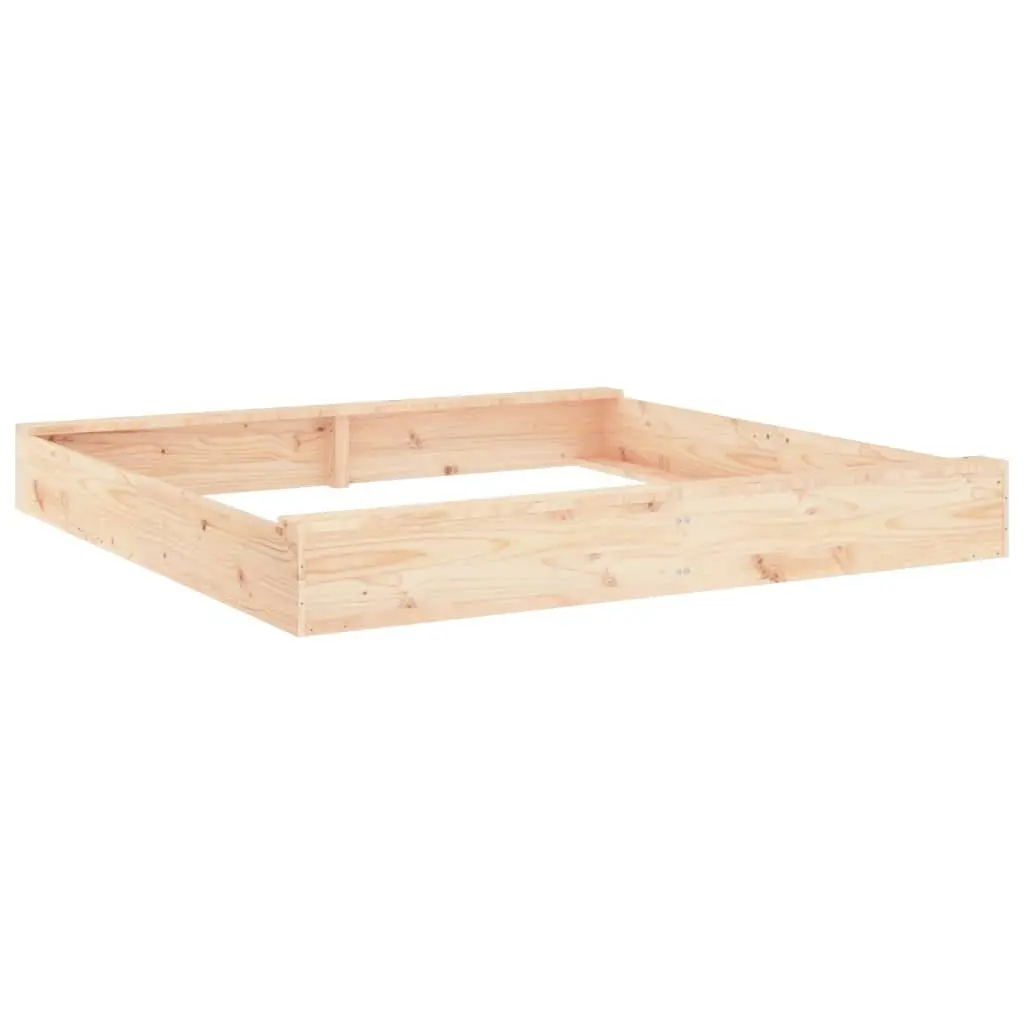 Wooden Sandbox Square Solid Pine Wood Outdoor Play Equipment Brown with Seats