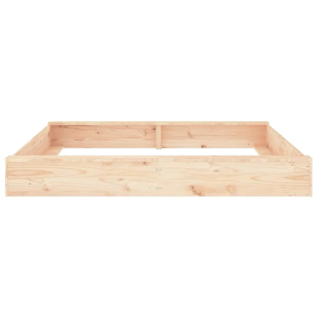 Wooden Sandbox Square Solid Pine Wood Outdoor Play Equipment Brown with Seats