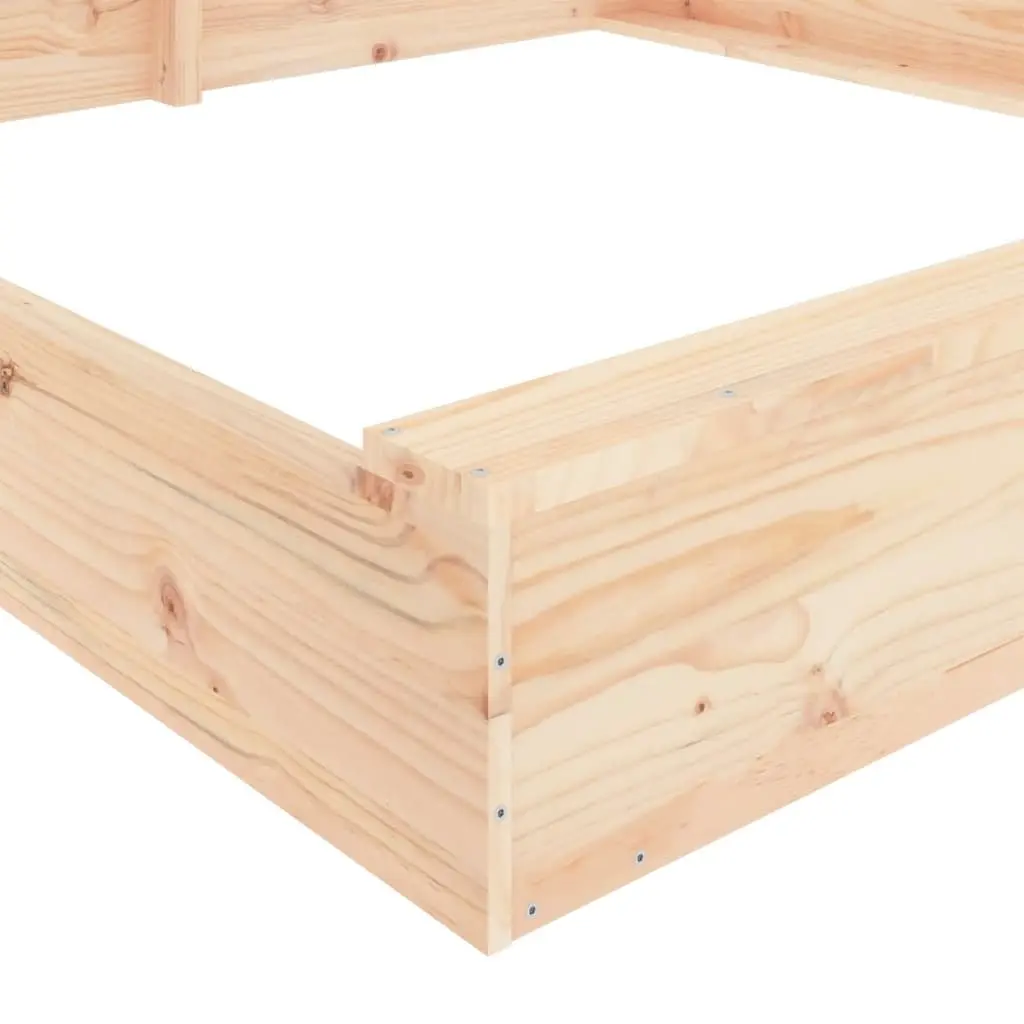 Wooden Sandbox Square Solid Pine Wood Outdoor Play Equipment Brown with Seats