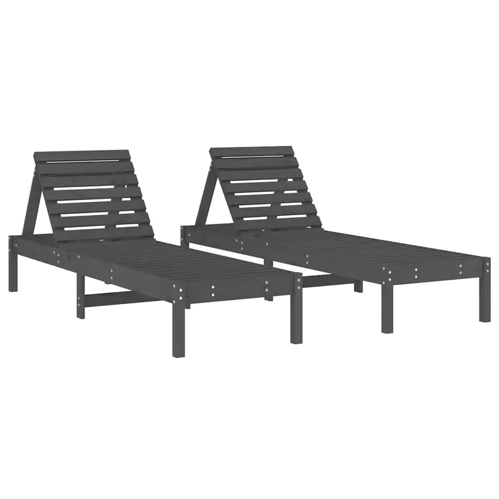 Sun Loungers 2 pcs Grey Adjustable Backrest Outdoor Garden Patio Lounger Chairs