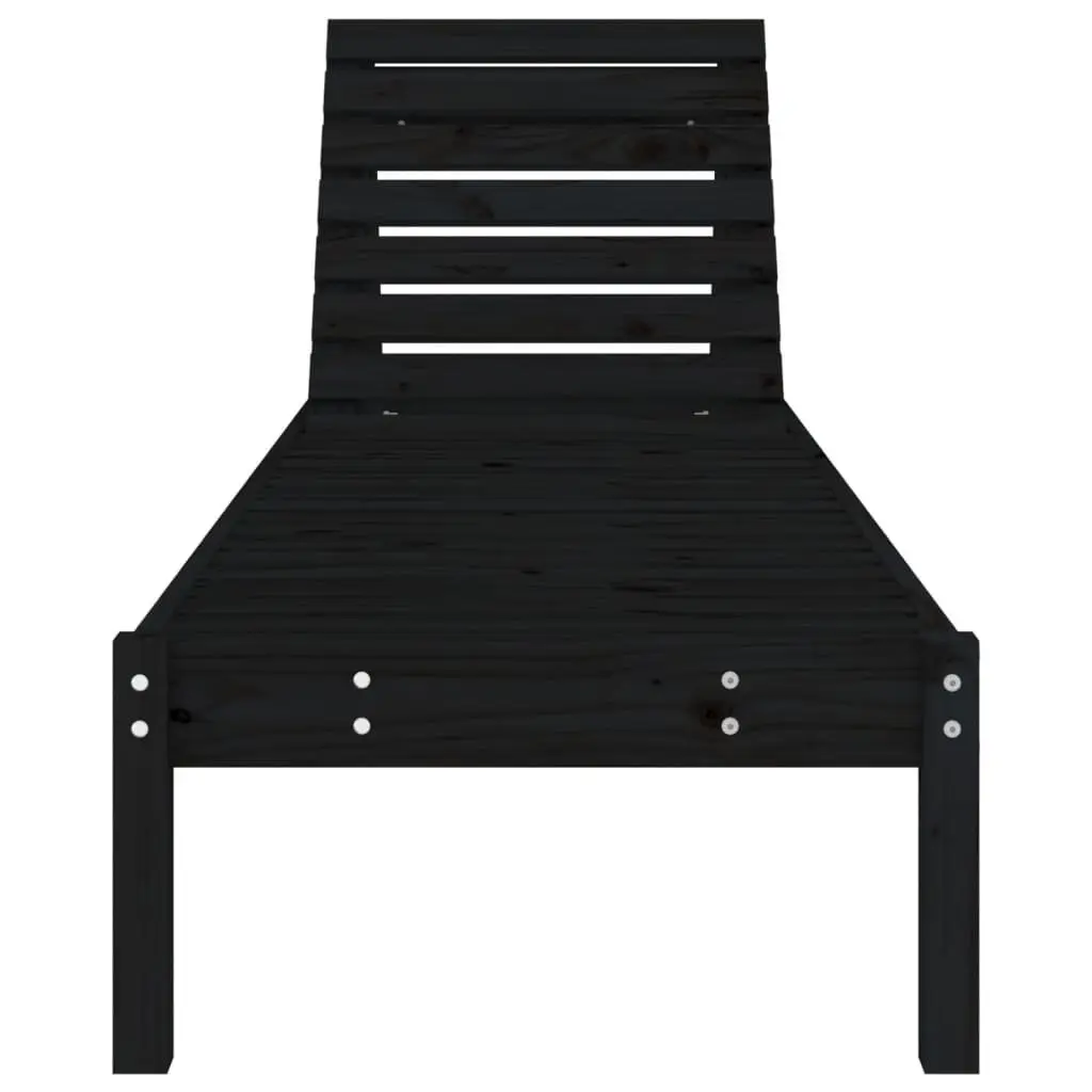 Sun Lounger Solid Pine Wood Adjustable Backrest Outdoor Patio Garden Chair Black