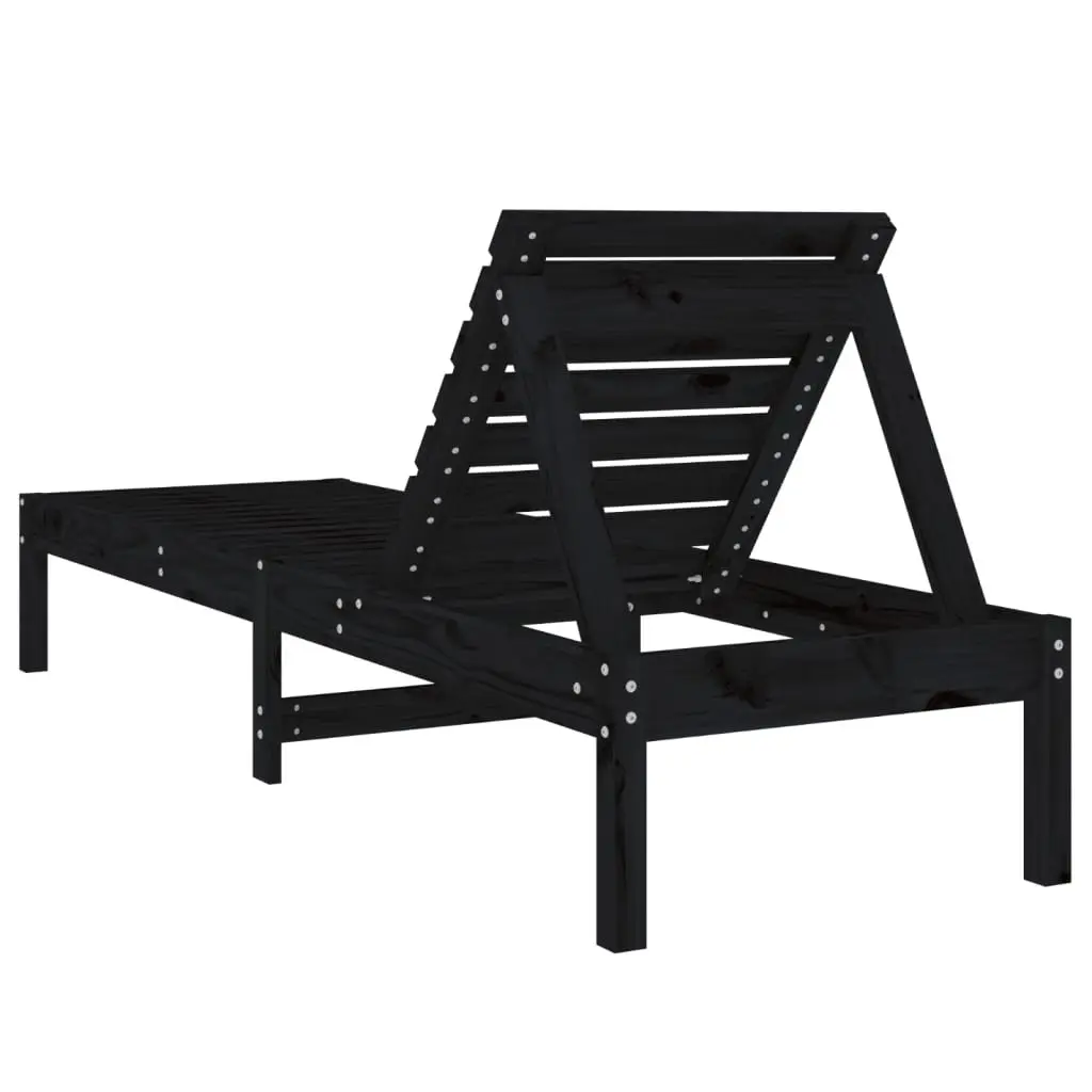 Sun Lounger Solid Pine Wood Adjustable Backrest Outdoor Patio Garden Chair Black