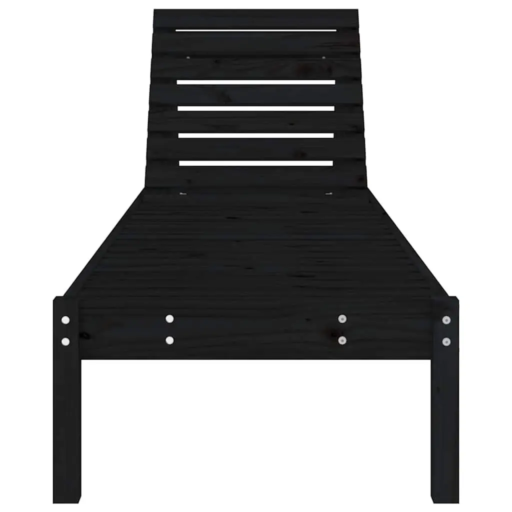 Sun Loungers Black Solid Pine Wood Adjustable Backrest Pair Outdoor Garden Patio Reclining Chairs
