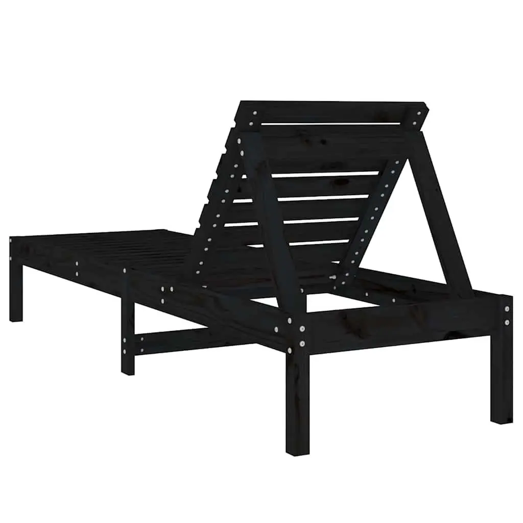 Sun Loungers Black Solid Pine Wood Adjustable Backrest Pair Outdoor Garden Patio Reclining Chairs
