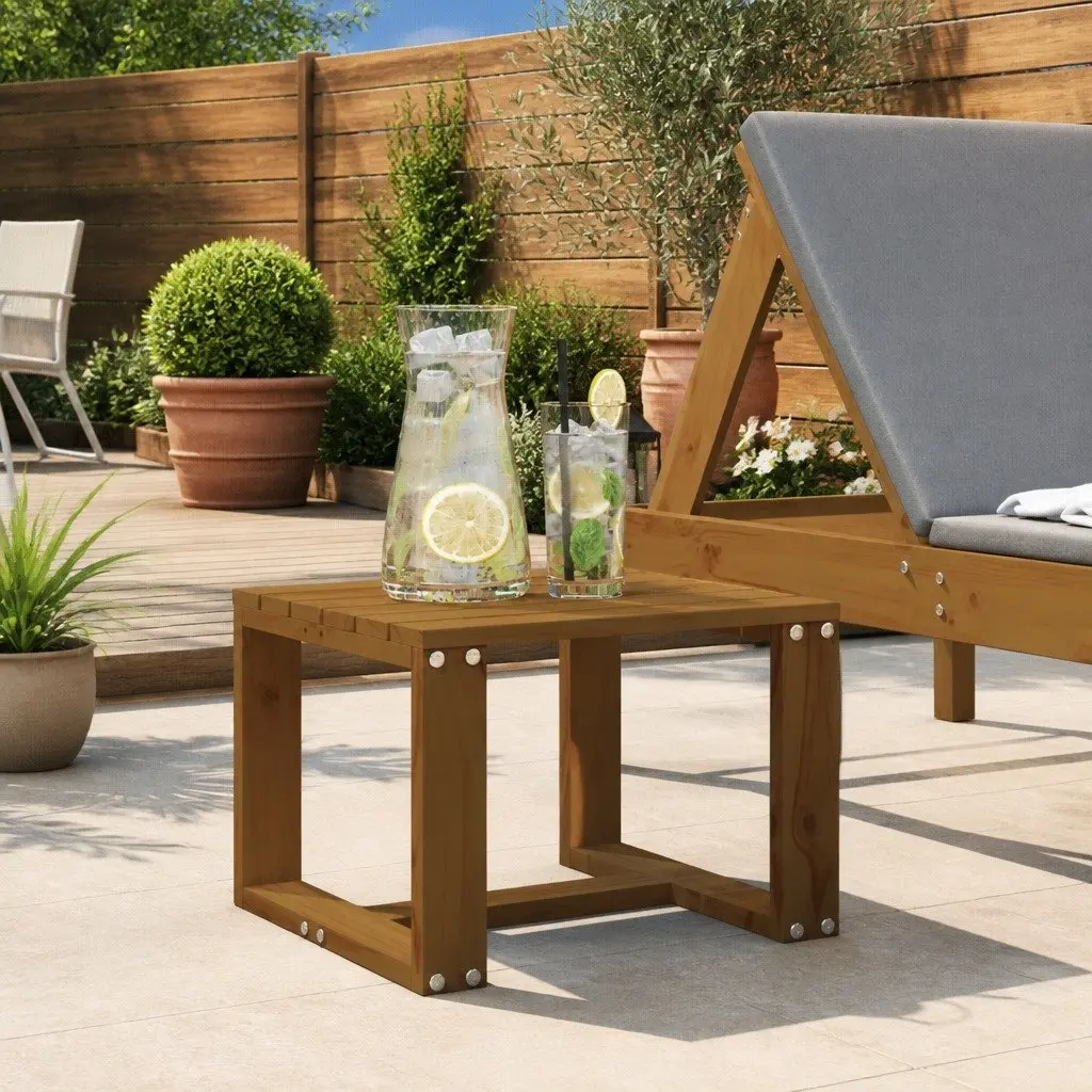 Outdoor Furniture Garden Side Table Brown Solid Pine Wood 40x38x28.5cm Durable Accent Piece