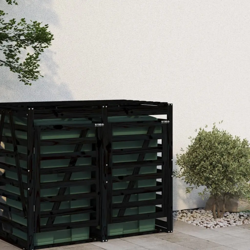 Pine Wood Wheelie Bin Storage Extension Black Outdoor Garden Waste Solid Construction