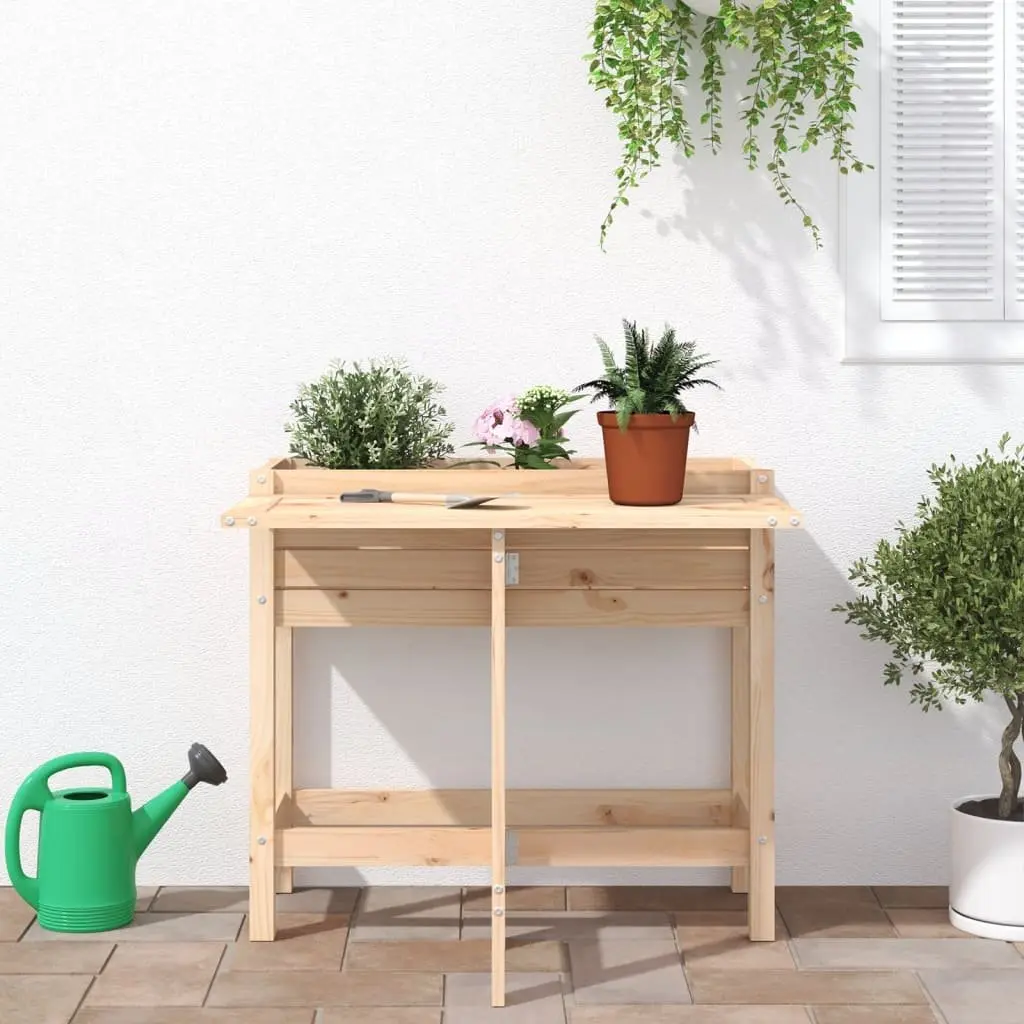 Garden Planter Solid Pine Wood Elevated Brown Folding Tabletop