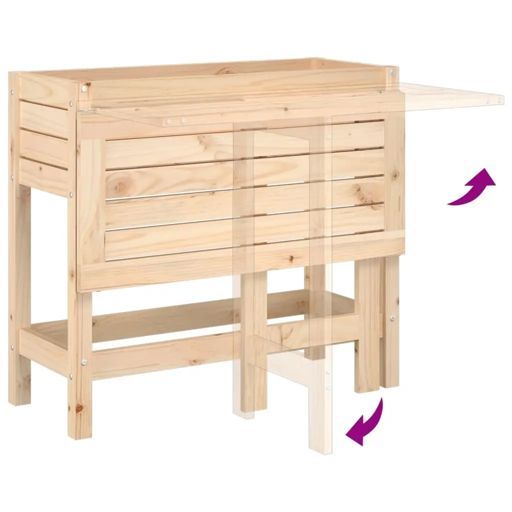 Garden Planter Solid Pine Wood Elevated Brown Folding Tabletop