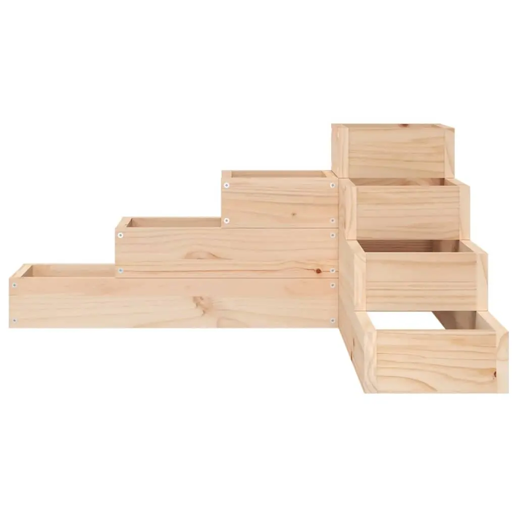 Garden Planter Wooden 4-Tier L-Shaped Brown Outdoor Patio Deck