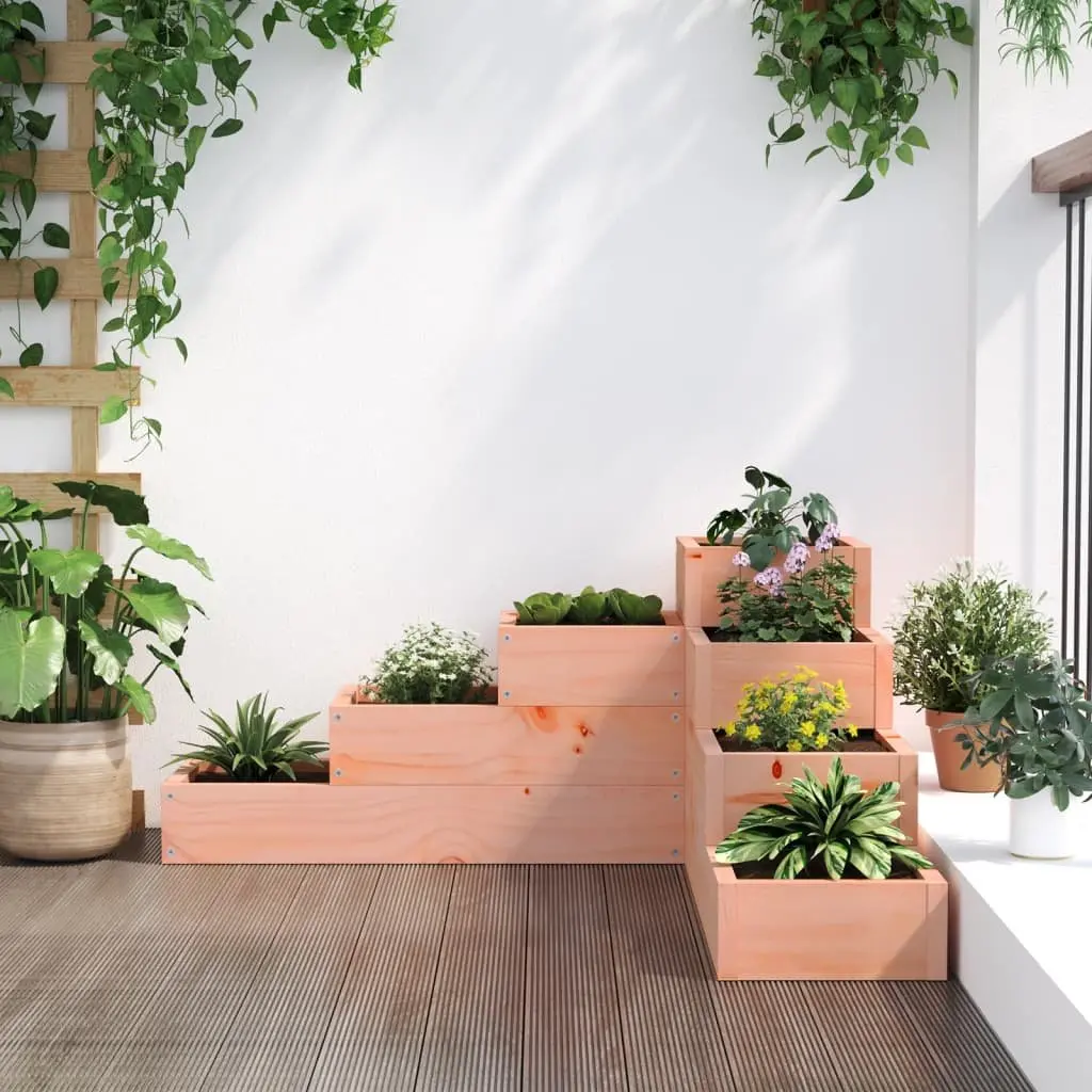 4 Tier Garden Planter Solid Douglas Wood Multi-Level L Shape Outdoor Brown
