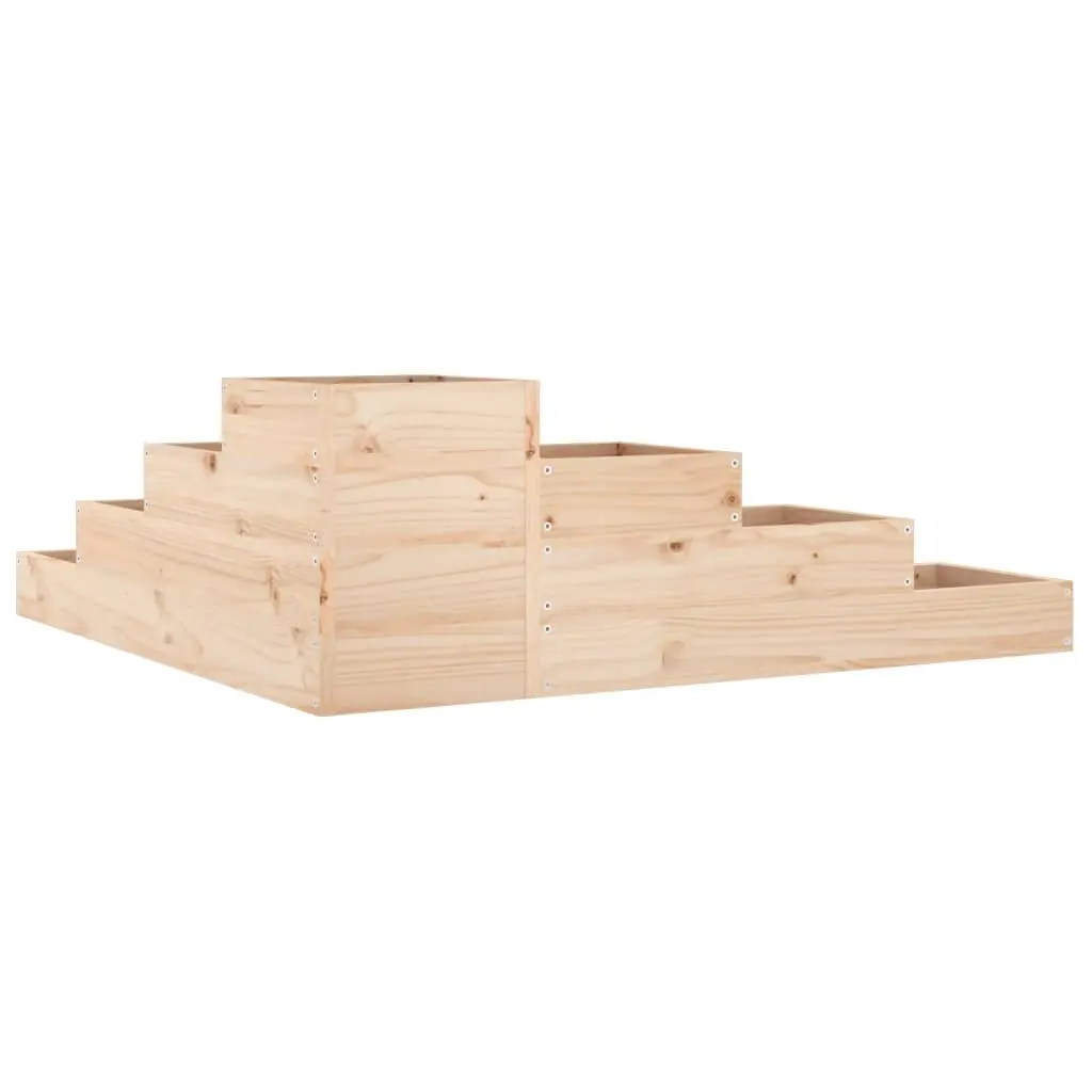 Garden Planter Solid Pine Wood 4-Tier L-Shaped Brown Outdoor Flower Pot for Balcony Deck