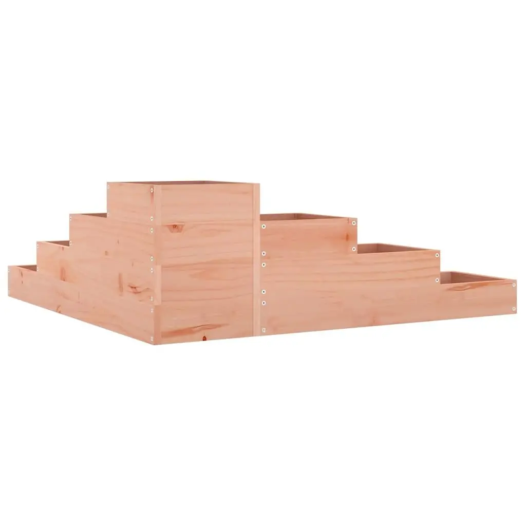 4-Tier Solid Douglas Wood Garden Planter L-Shaped Outdoor Raised Bed Brown